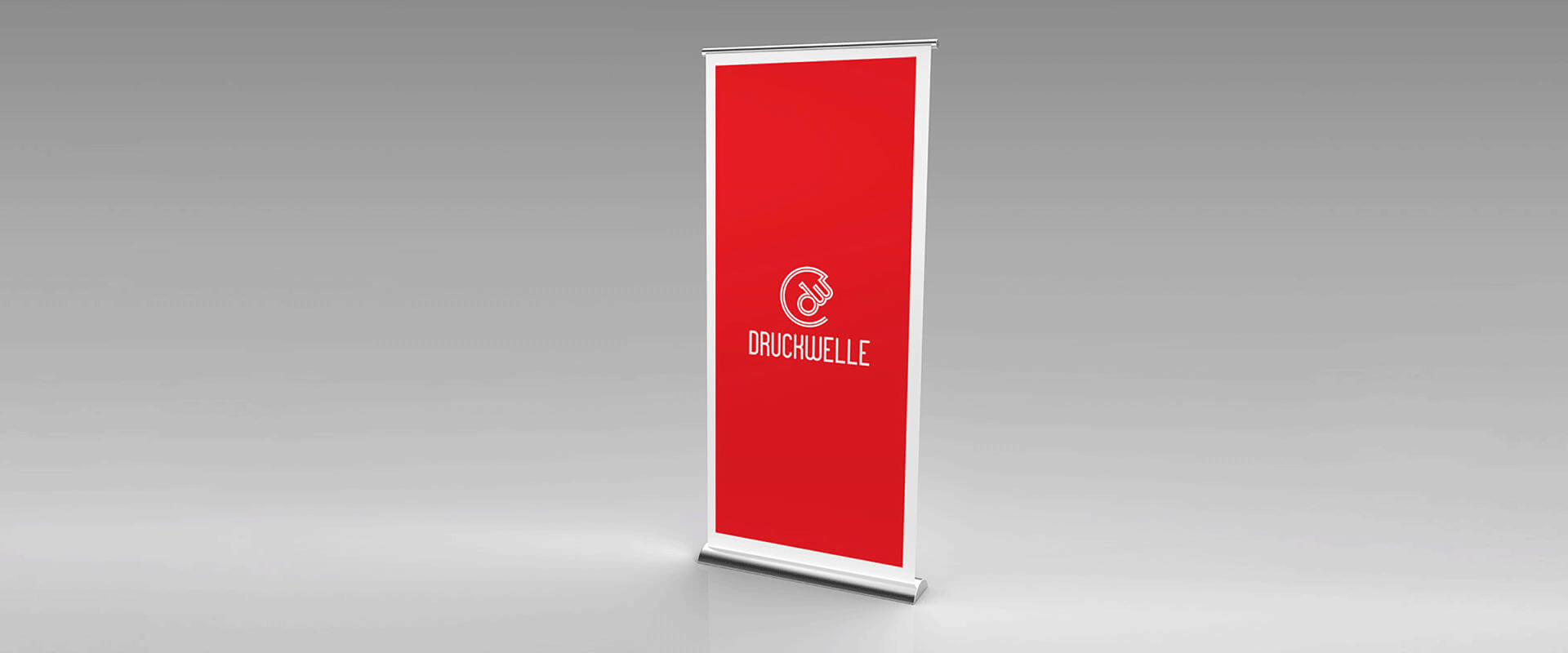 Roll-Up Display mit rotem Druckwelle Design für Messe und Werbung in Bonn